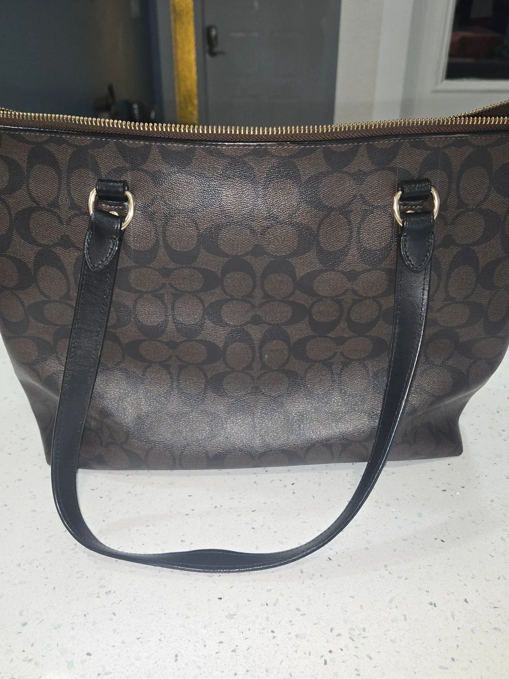 Coach Brown Signature Tote with Black Straps - Picture 3 of 8
